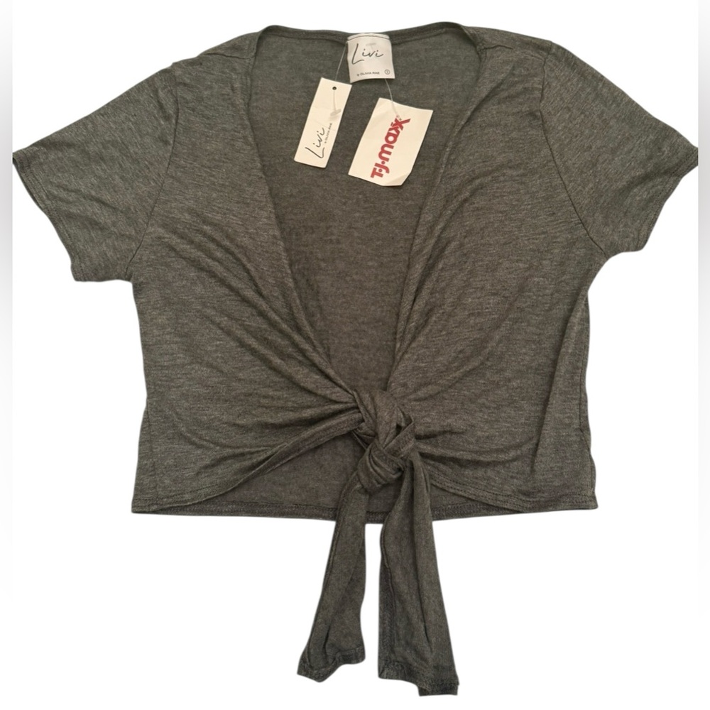 Livi by Olivia Ray Charcoal Knot-Front Tee Size S NWT - Picture 3 of 12